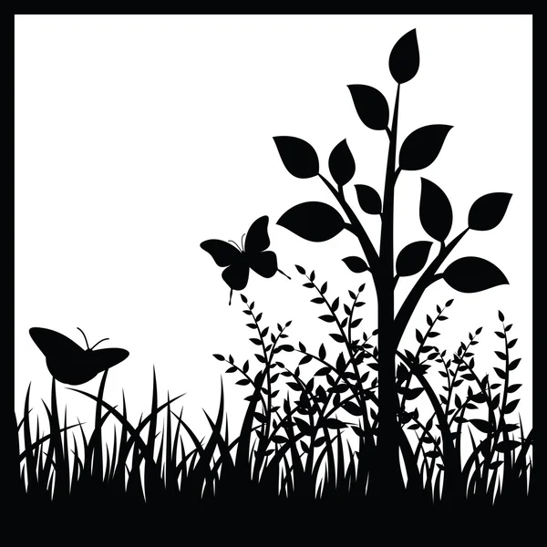 Petit arbre et papillons — Image vectorielle