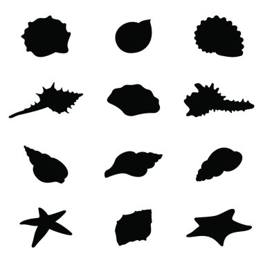 Shells and starfishes silhouettes clipart