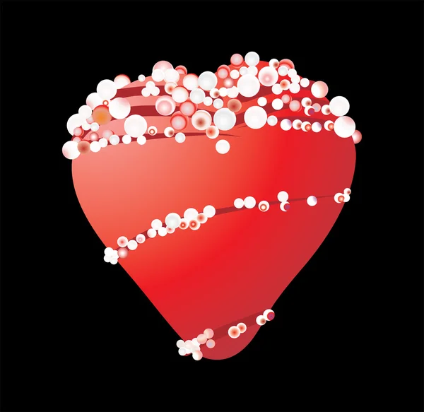 Pärlor runt rött hjärta — Stock vektor