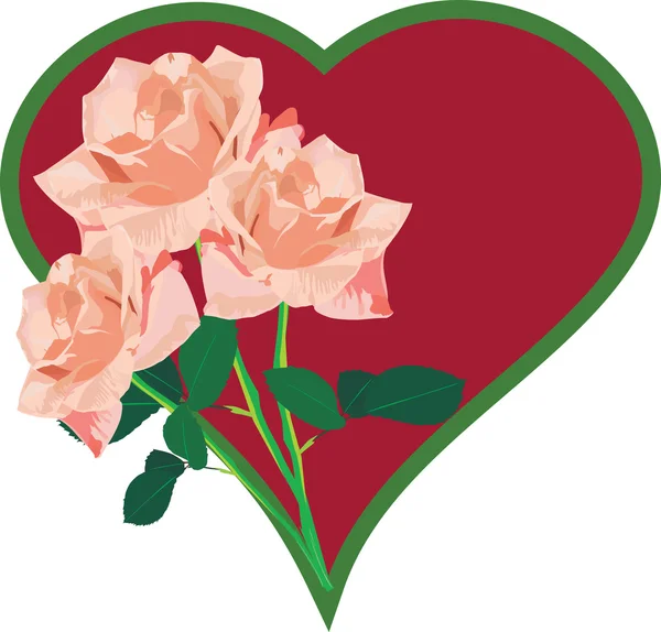 Drie rozen tegen hart — Stockvector