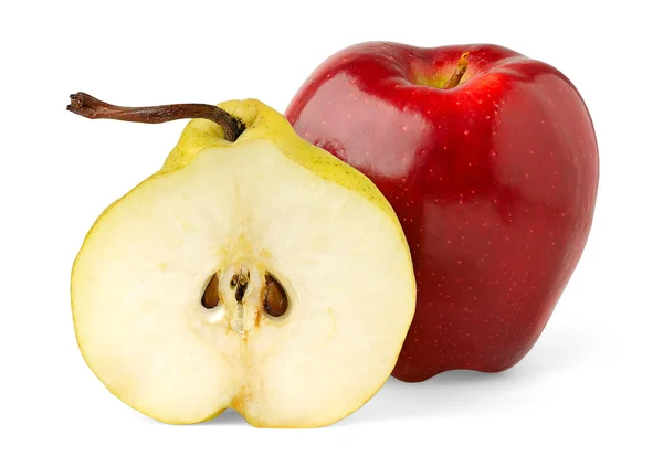 Apple and half of pear — Stock Photo, Image