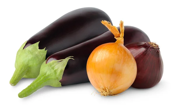 Eggplants and onions — Stock Photo, Image