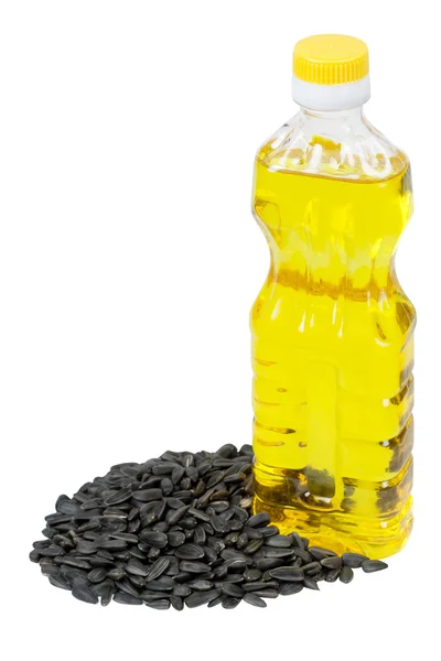 Vegetable sunflower oil and sunflower — Stock Photo, Image
