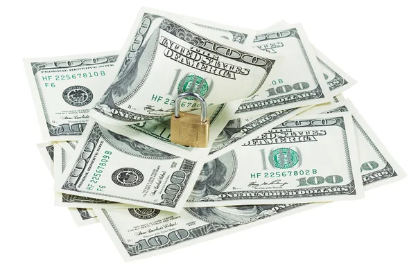 Dinheiro dólares e fechadura — Fotografia de Stock