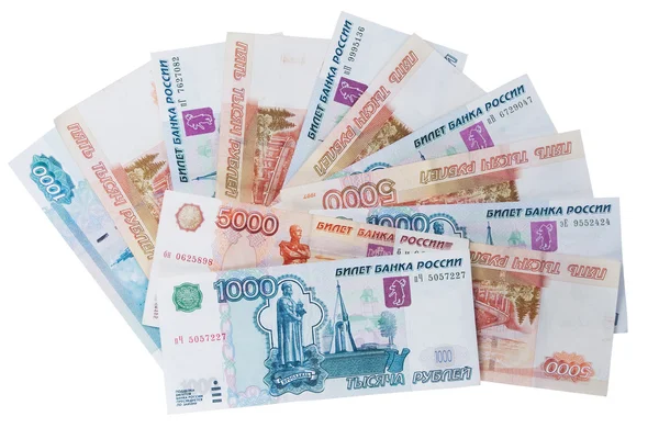 Деньги пять тысяч и тысячи рублей — стоковое фото
