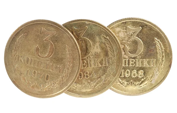 Üç bakır Rus paraları — Stok fotoğraf