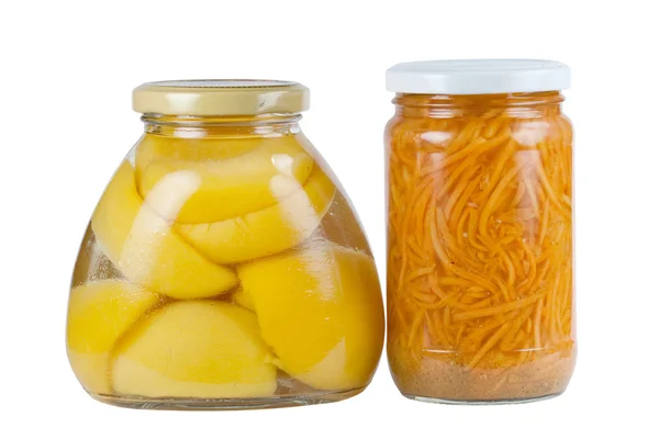 Canned apricots and carrots — Stock Photo, Image