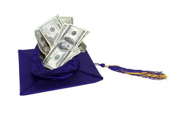 Graduation Mortar Full of Money — Stock Photo, Image
