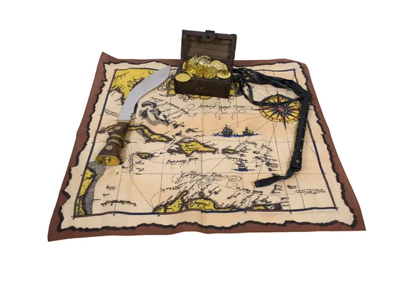 Pirátská mapa a poklad — Stock fotografie