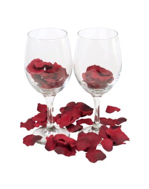 Wine Glasses with Rose Pedals clipart