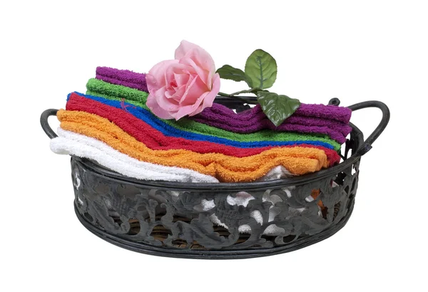 Barevné hodnocení ručníky s růží — Stock fotografie