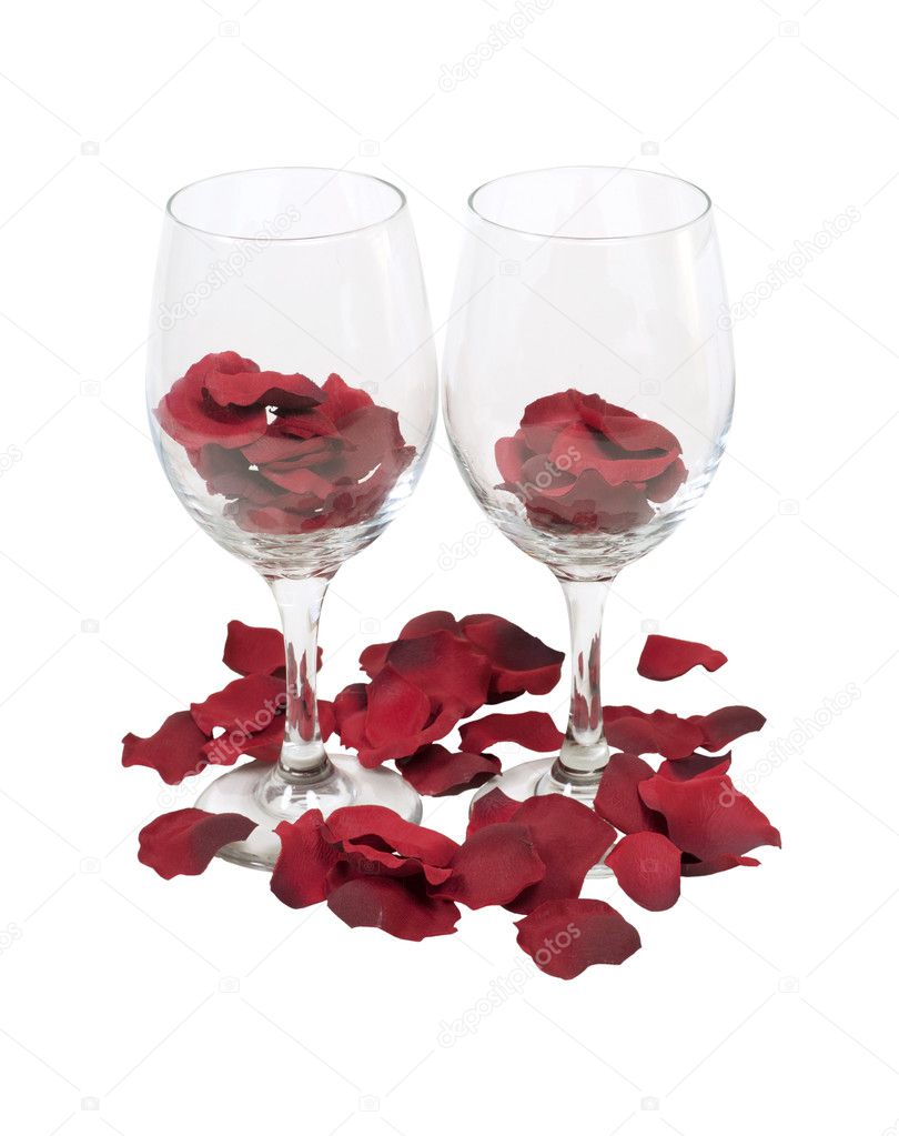 Wine Glasses with Rose Pedals