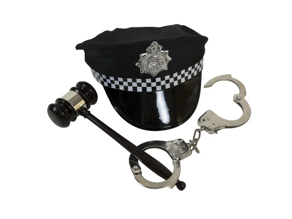 Handcuffs Gavel and Police Hat — Stock Photo, Image