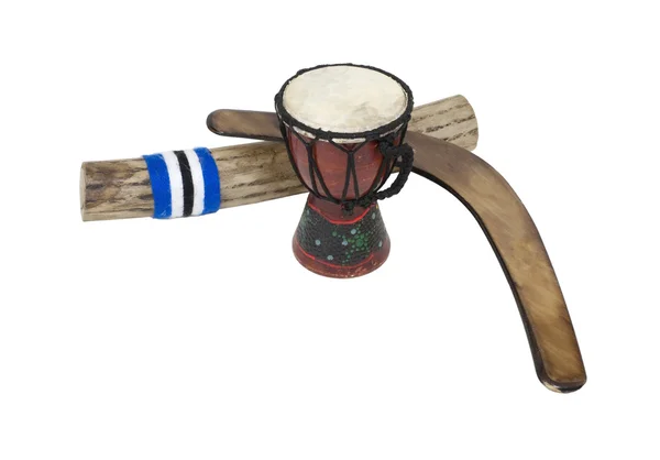 Boomerang, tambour et bâton de pluie — Photo
