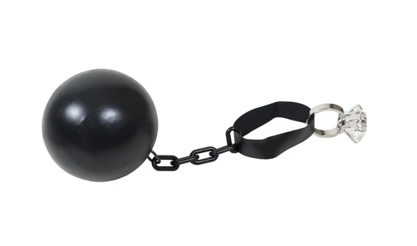 Ball and Chain and Engagement Ring — Stock Photo, Image