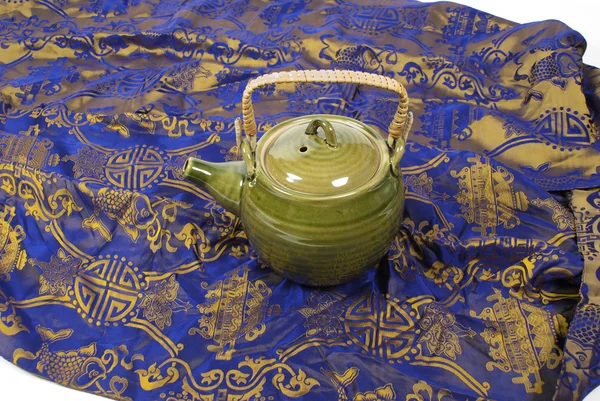 Teapot on Silk Scarf — Stock Photo, Image