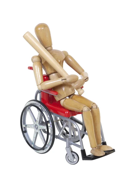 Κάθεται σε μια αναπηρική καρέκλα με ένα ρόπαλο του μπέιζμπολ — Φωτογραφία Αρχείου