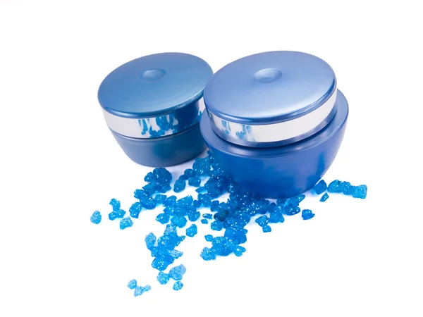 Crema y sal de baño azul — Foto de Stock