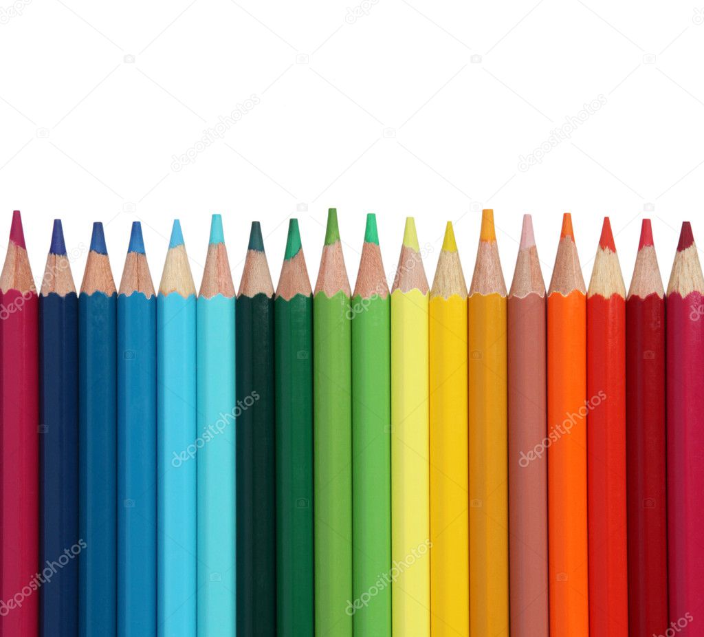 Assortment of coloured pencils on white