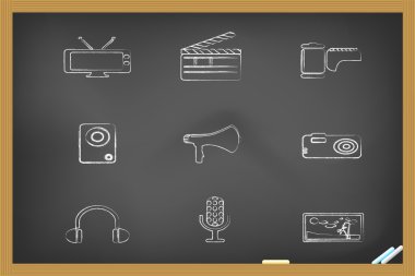 Media icons drew on blackboard clipart