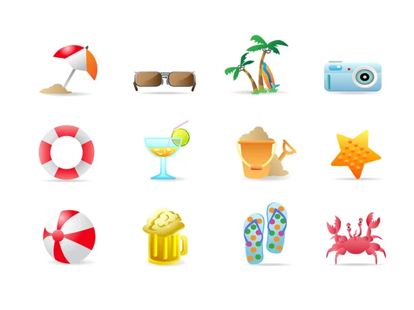 Icone e prodotti da spiaggia — Vettoriale Stock