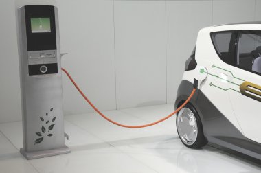 Electric car in charging station
