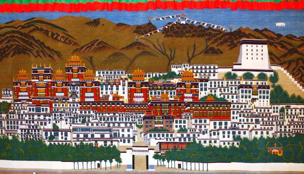 Painting of Buddha temple in tibet — Stock Photo, Image
