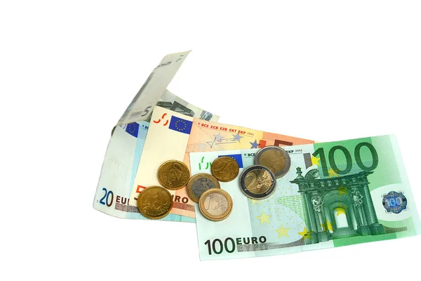 Euro geld op een witte achtergrond. — Stockfoto