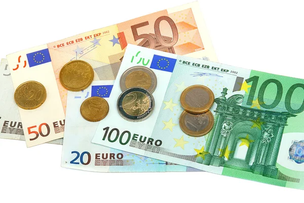 Euro pieniądze na białym tle. — Zdjęcie stockowe