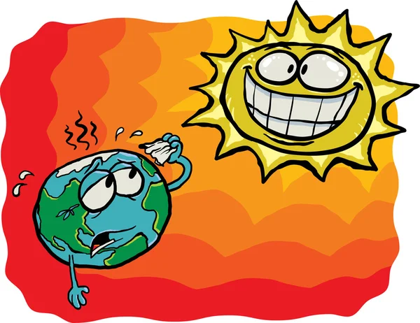 Verrückte Sonne gegen Erde — Stockvektor
