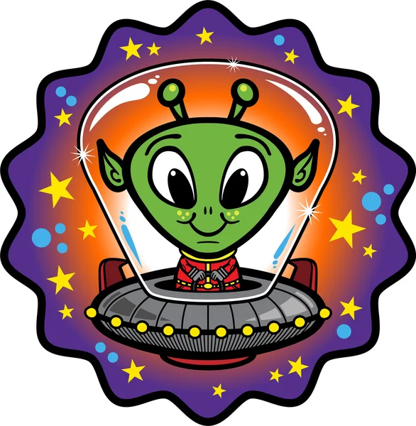 Alien amistoso en OVNI — Archivo Imágenes Vectoriales