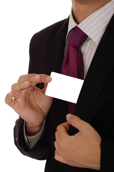 Biznesmen wyświetlone karty — Zdjęcie stockowe