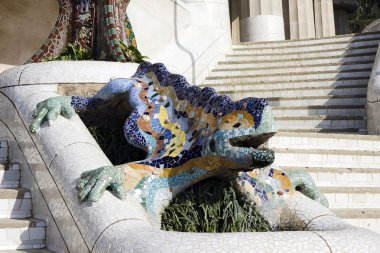 Park Guell, dragon fountain at the main entrance.Barcelona,Spain. clipart