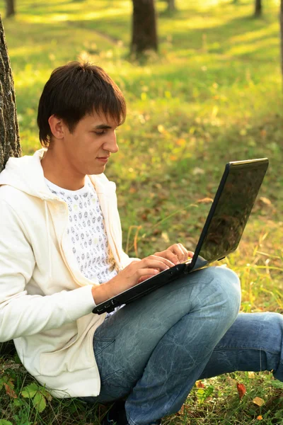 stock image Internet chatting in park