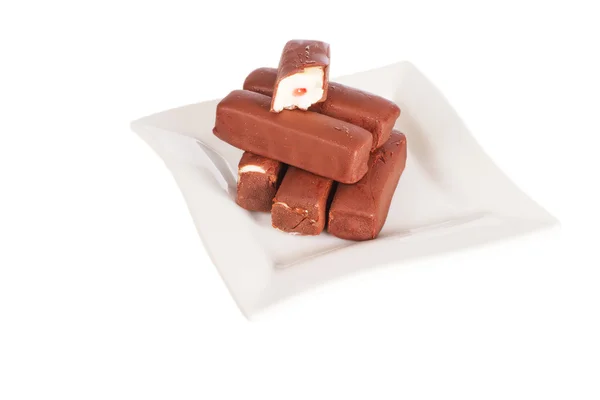 Čokoládové tvarohové koláčky na desce — Stock fotografie