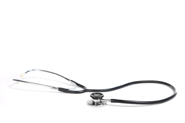 Black Medical Stethoscope With Copy Space on Whi — Stock Photo, Image
