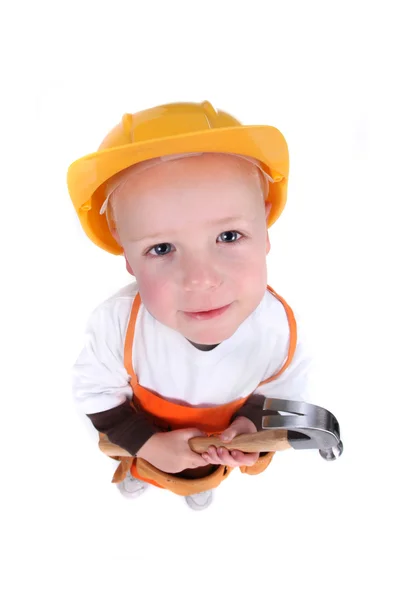 Malá stavební dělník na bílé zadní — Stock fotografie