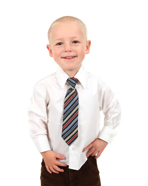 Μικρό παιδί σε ένα κουμπί κάτω από το πουκάμισο και γραβάτα — Φωτογραφία Αρχείου