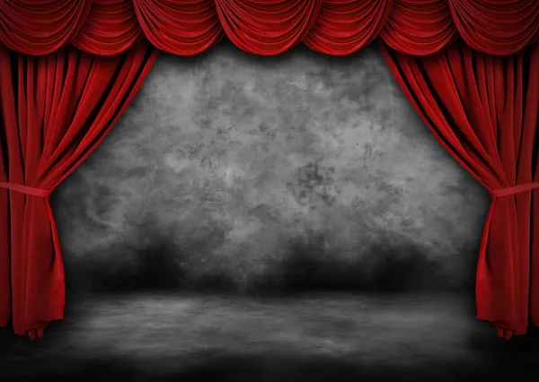 Painted Grunge Theater Stage With Red Ve — Stock Photo, Image