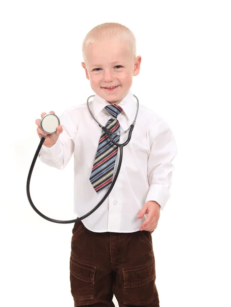 Pojke prentending att vara läkare Royaltyfria Stockbilder