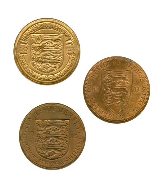 3 つの金のジャージーの硬貨 — ストック写真