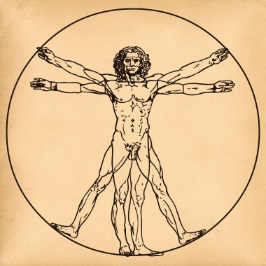 Vitruvian man on old paper background clipart