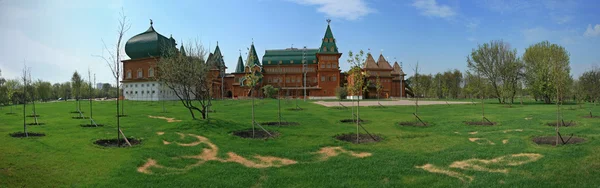 Дерев'яні палац у Kolomenskoye Панорама Ліцензійні Стокові Фото