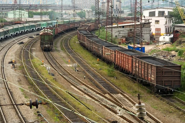 stock image Freight cars on cargo terminal