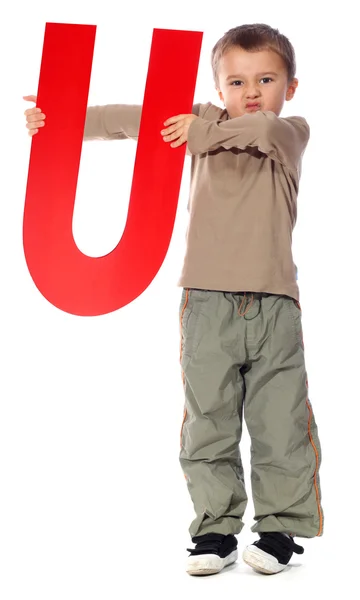 字母"u"的男孩 — 图库照片