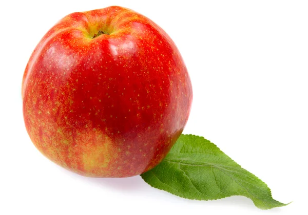 Pomme rouge avec feuille — Photo