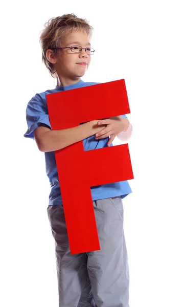 字母"f"的男孩 — 图库照片