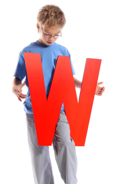 Carta "W" menino — Fotografia de Stock