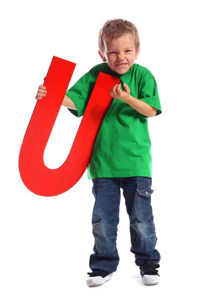 Carta "U" rapaz — Fotografia de Stock