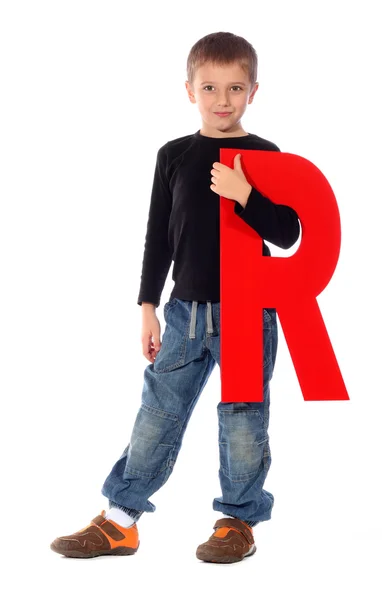 手紙「r」の少年 — ストック写真